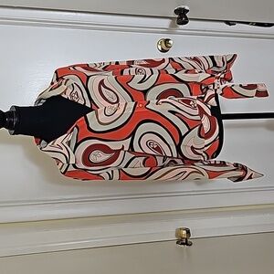 New York & Company Orange Retro Pattern Long Sleeve  Blouse Size XL
